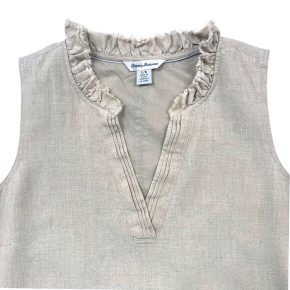 Tommy Bahama Dress Size L Linen Two Palms Double Ruffle Shift Resortwear - Picture 5 of 10